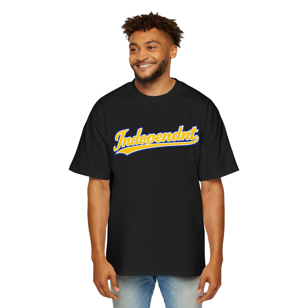Independnt Script Tee — Retro Yellow & Blue Oversized Men’s T-Shirt
