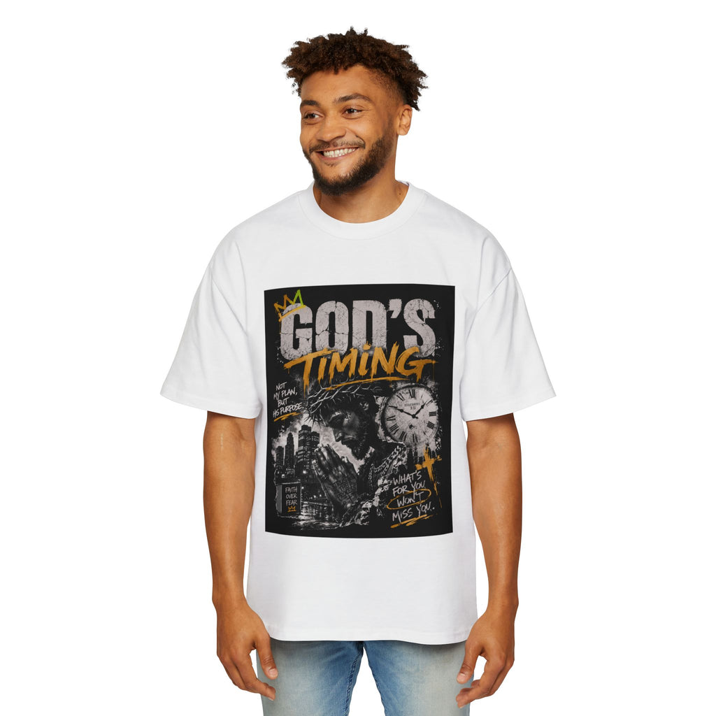 God’s Timing Graphic Tee — Christian Faith Oversized T-Shirt