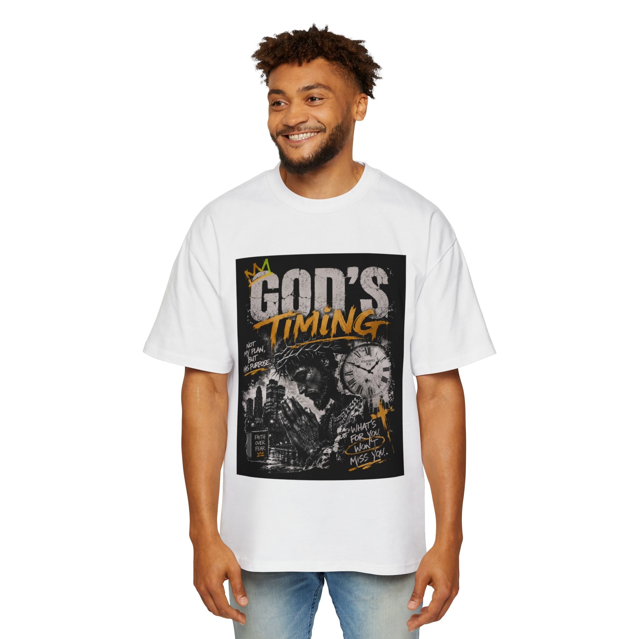 God’s Timing Graphic Tee — Christian Faith Oversized T-Shirt
