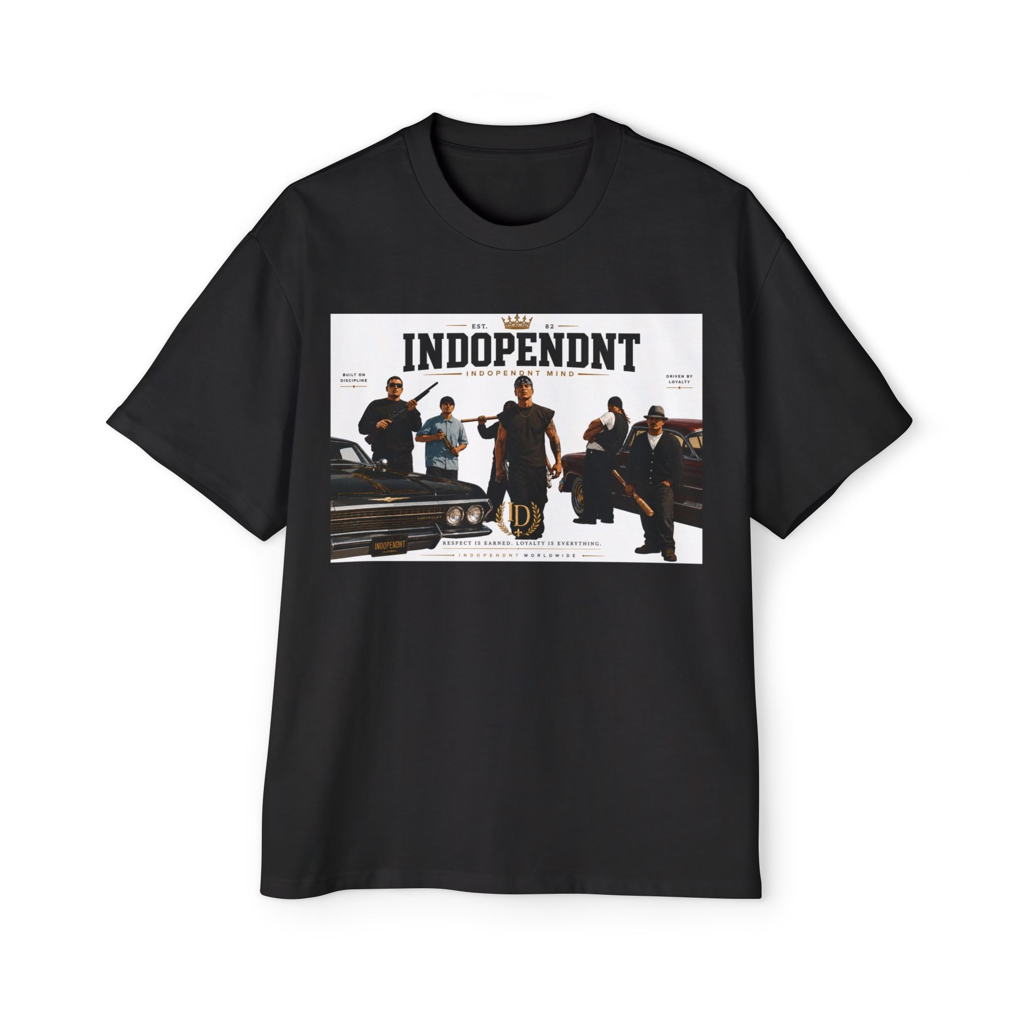 Independent Movie Poster Graphic Tee — Men's Oversized Film Crew T‑Shirt