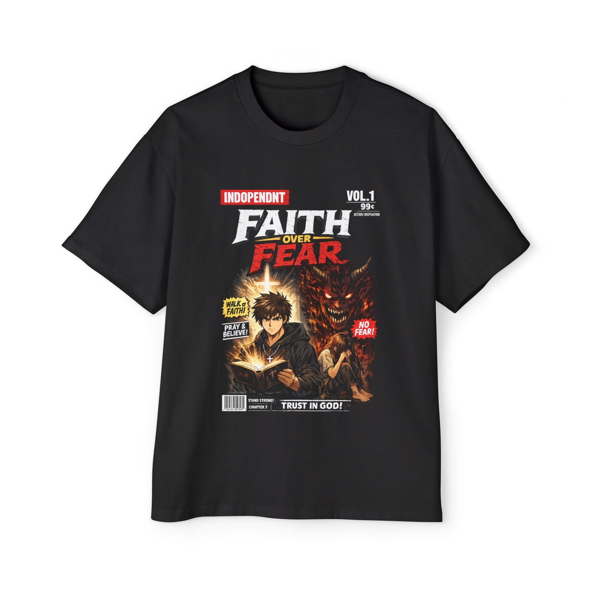 Fear Comic Cover Graphic Tee – Men's Oversized Manga Horror Shirt