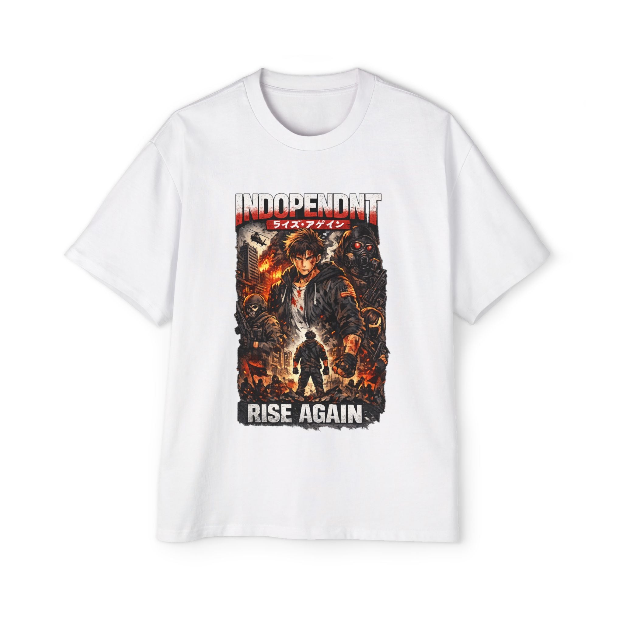 Rise Again Graphic Tee — "Independent" Anime-Style Men’s Oversized T-Shirt