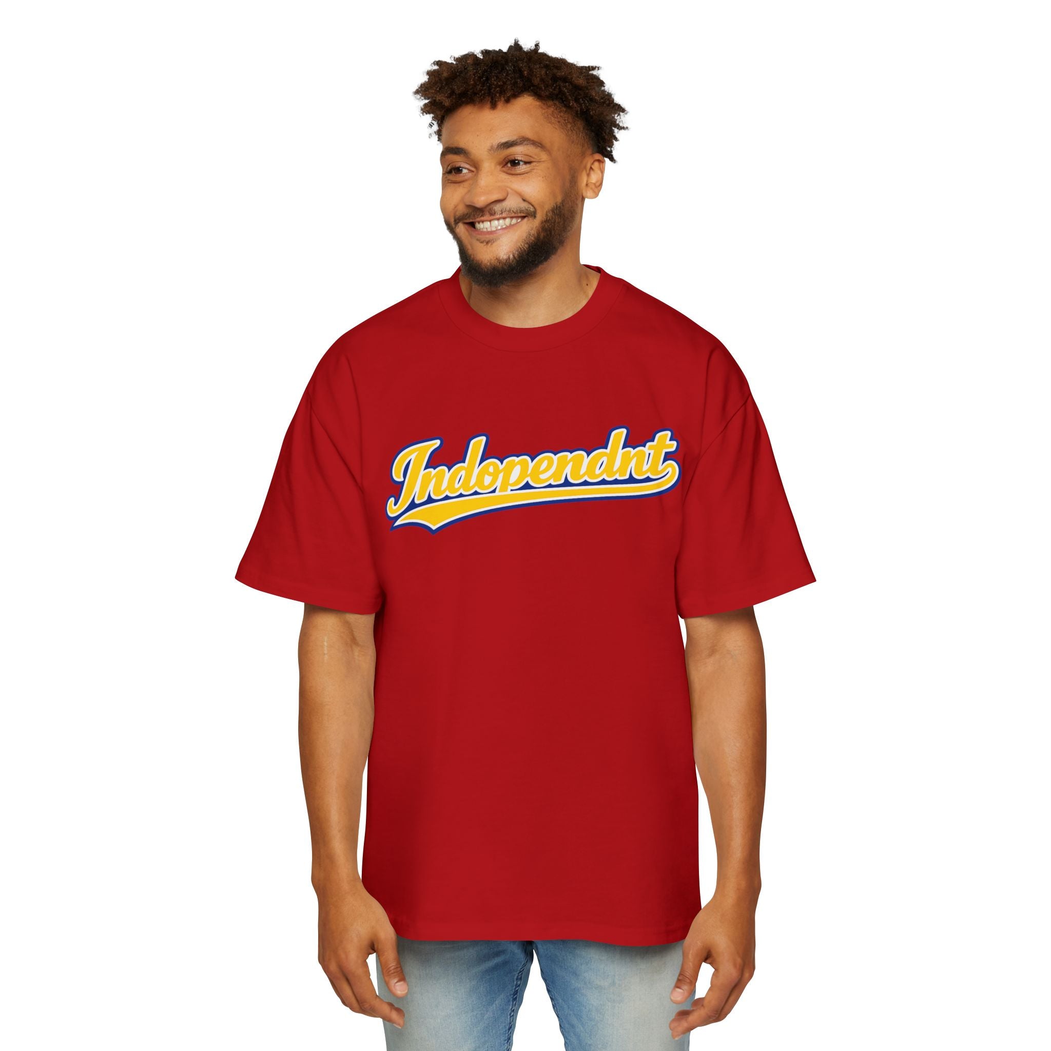 Independnt Script Tee — Retro Yellow & Blue Oversized Men’s T-Shirt
