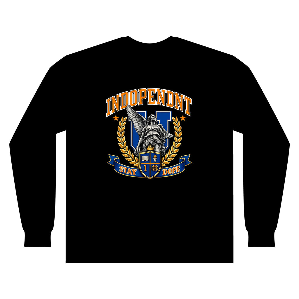 Indopendent Crest Long Sleeve T‑Shirt — "Stay Dope" Vintage Collegiate Tee