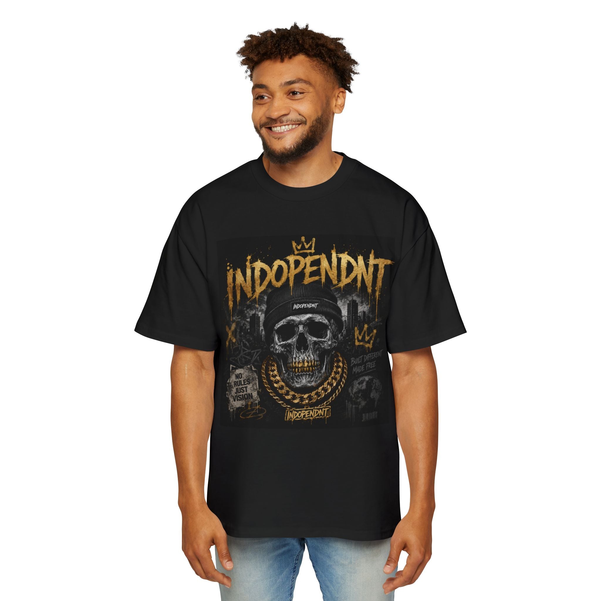 Independent Skull Graphic Tee — Men's Oversized Black Streetwear Shirt