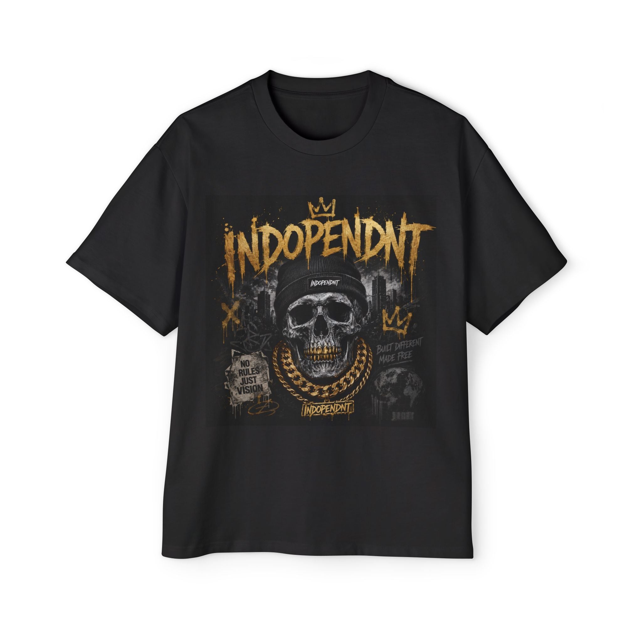 Independent Skull Graphic Tee — Men's Oversized Black Streetwear Shirt