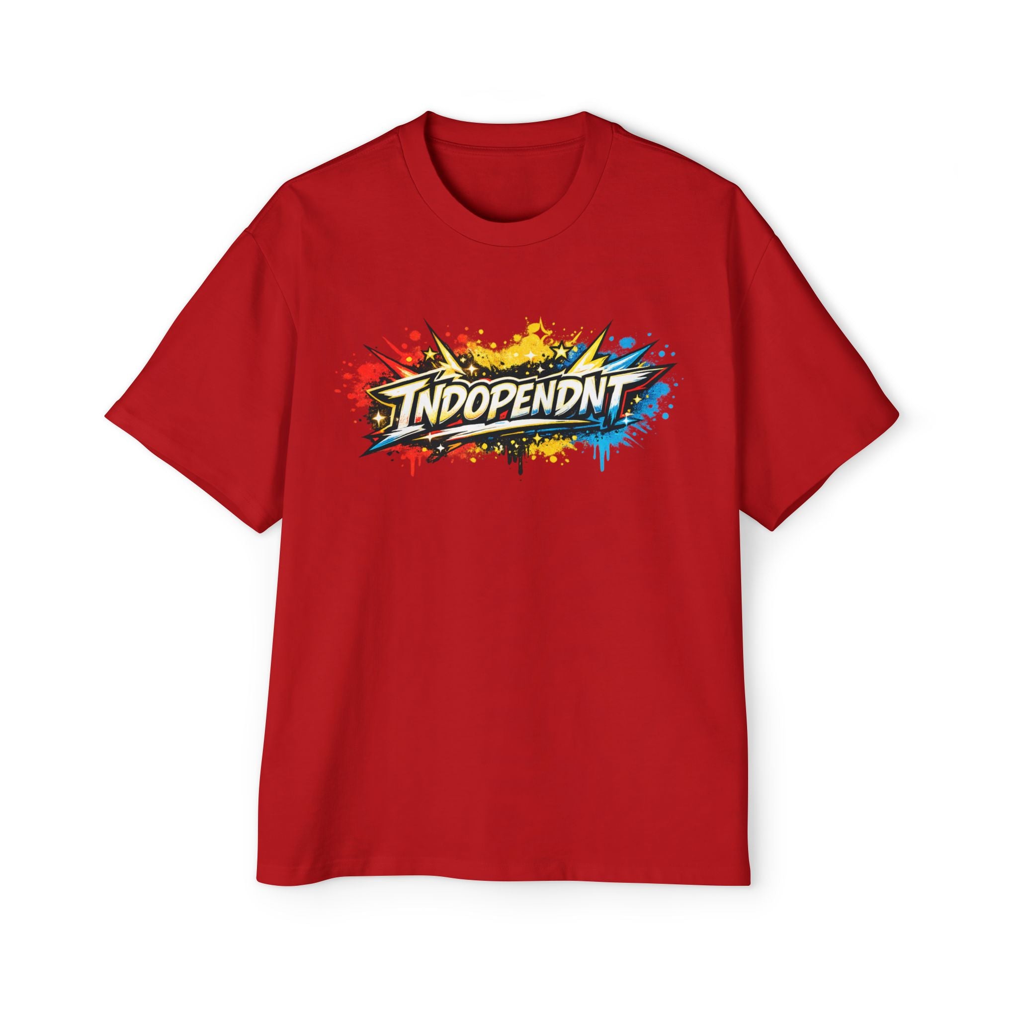 Independent Comic-Style Graphic Tee — Bold Color Splash Logo