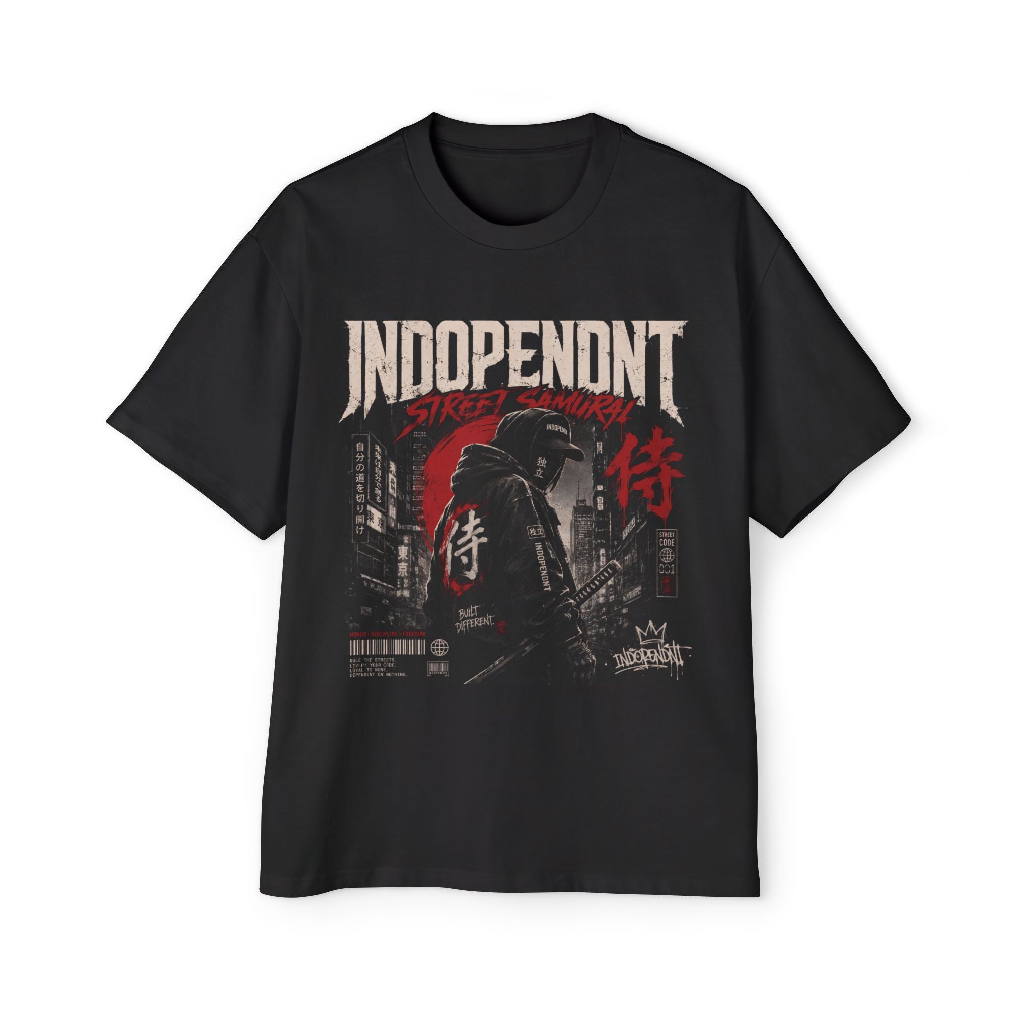 Samurai Streetwear Tee — "Independent" Graphic Oversized Men's T-Shirt