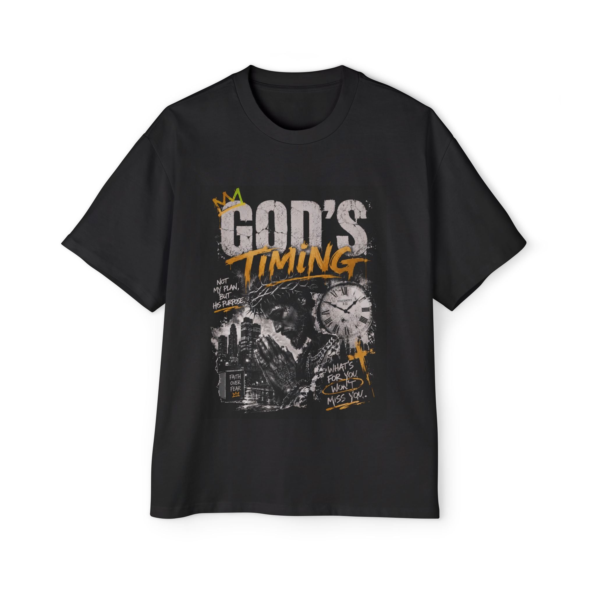 God’s Timing Graphic Tee — Christian Faith Oversized T-Shirt