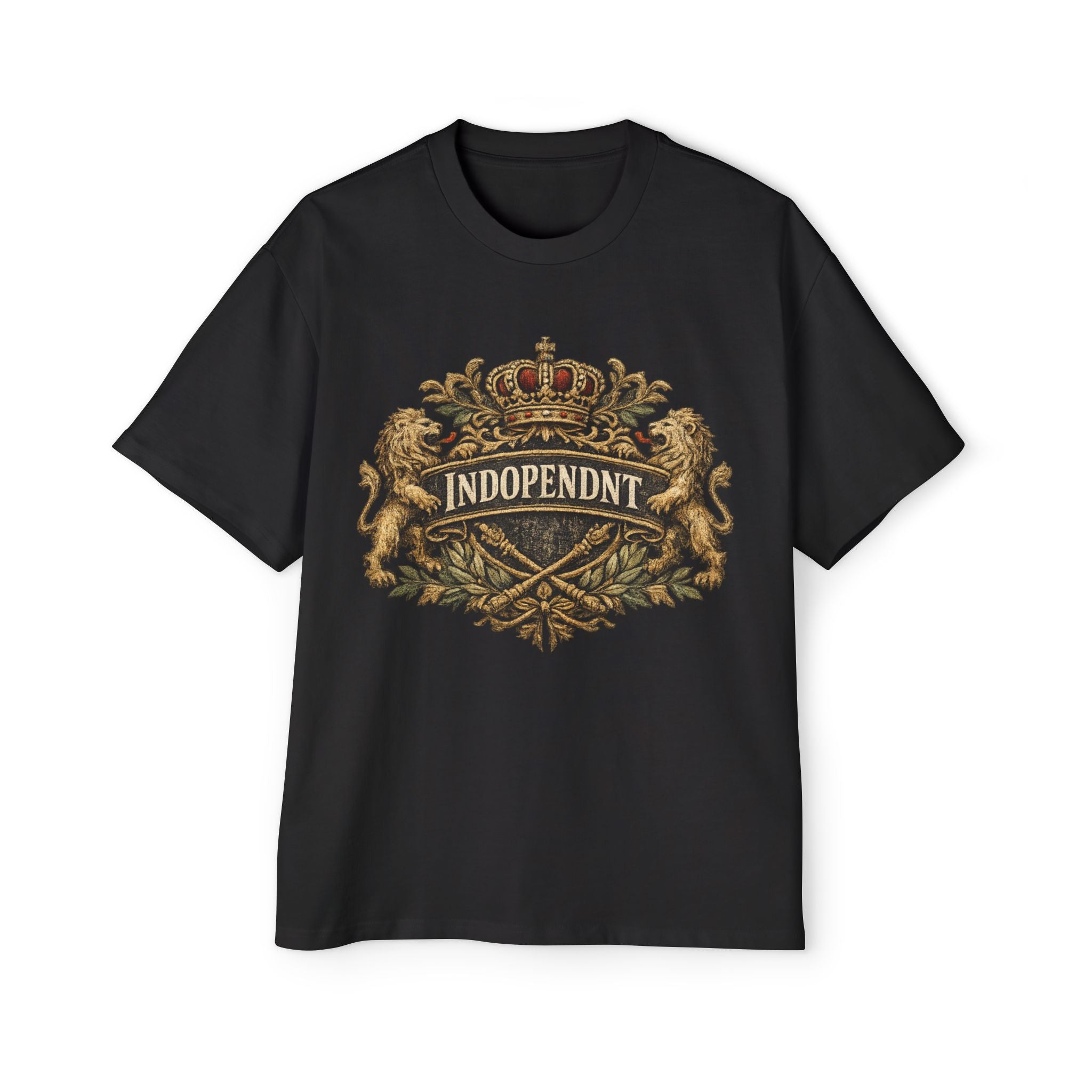 Indopendt Vintage Crest Tee — Men's Oversized Royal Emblem Shirt