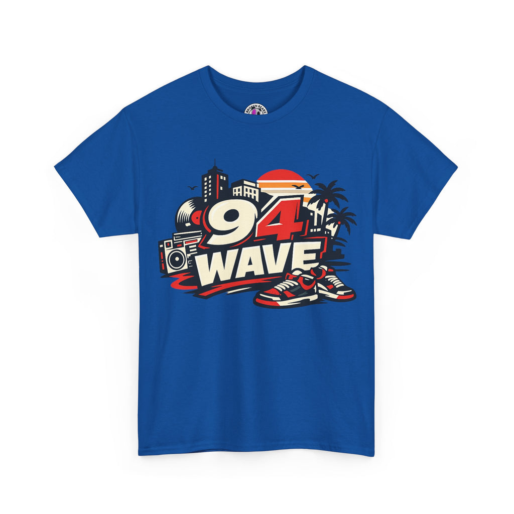 94 Wave Retro Beach Tee — Vintage Radio, Sneakers & Palm Trees Graphic Shirt