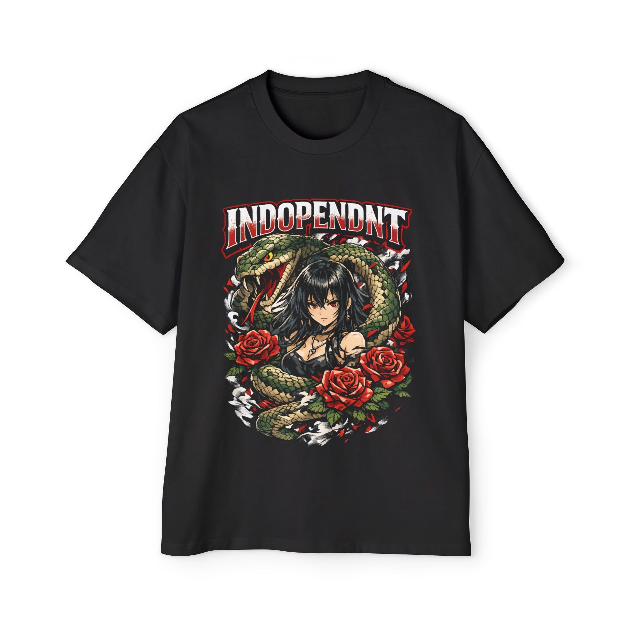 Independent Snake & Roses Tee — Graphic Men's Oversized T-Shirt