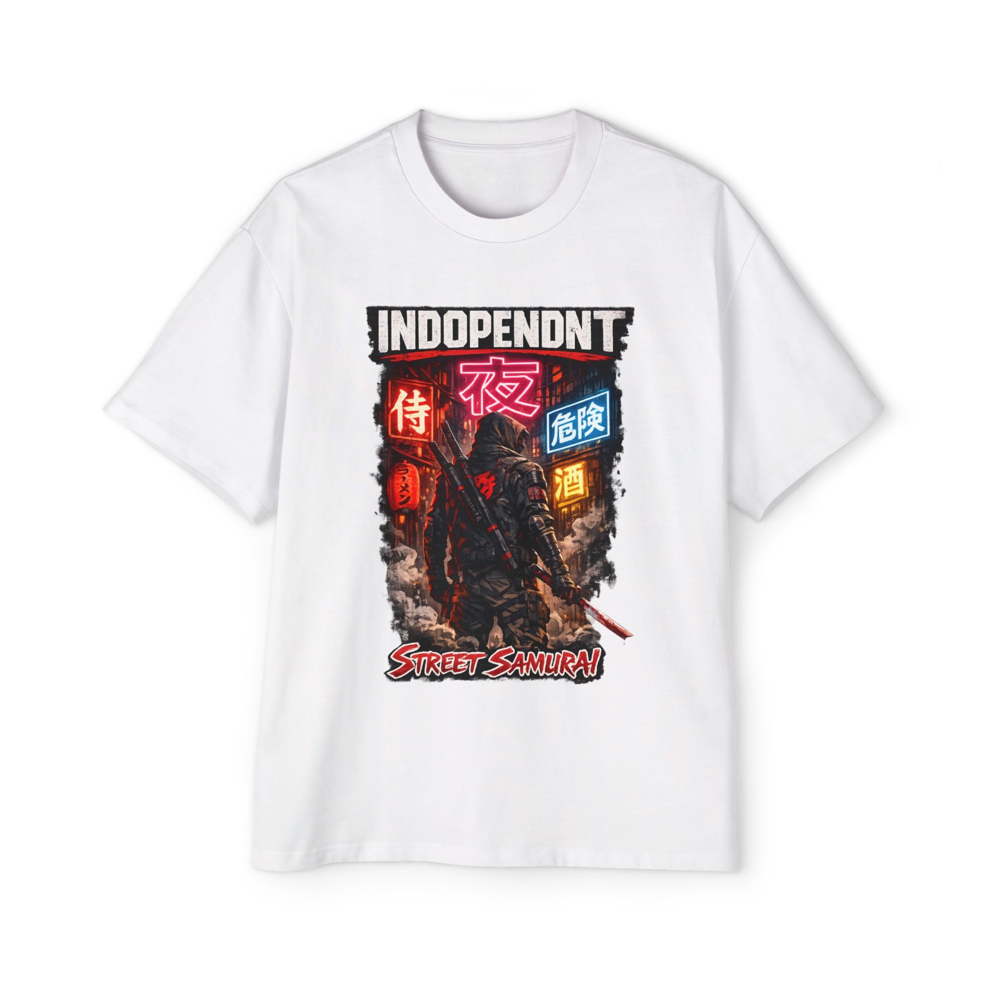 Street Samurai Tee — 'Independent' Neon Samurai Graphic T-Shirt