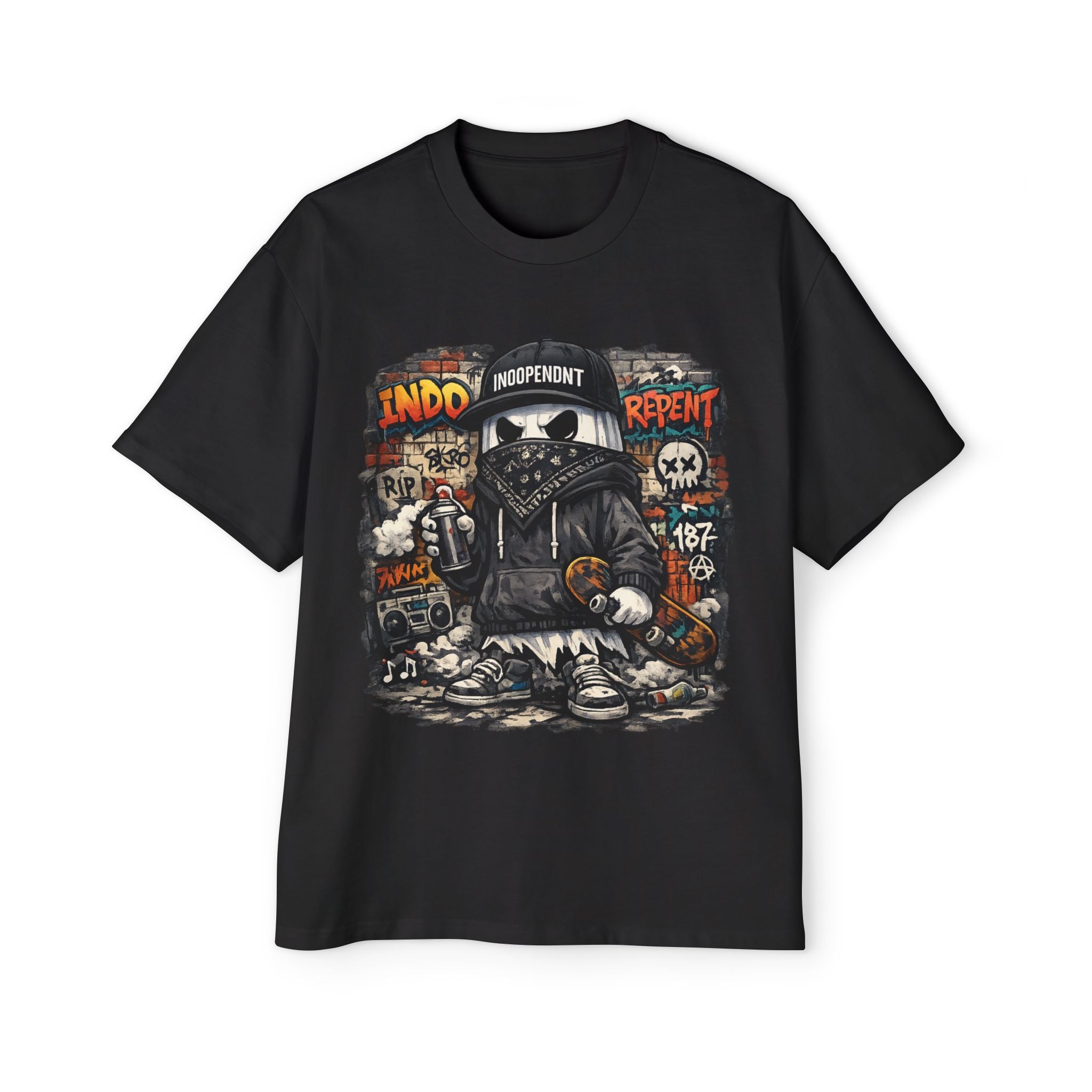 Skull Street Art Tee — "Independent Repent" Graphic T-Shirt