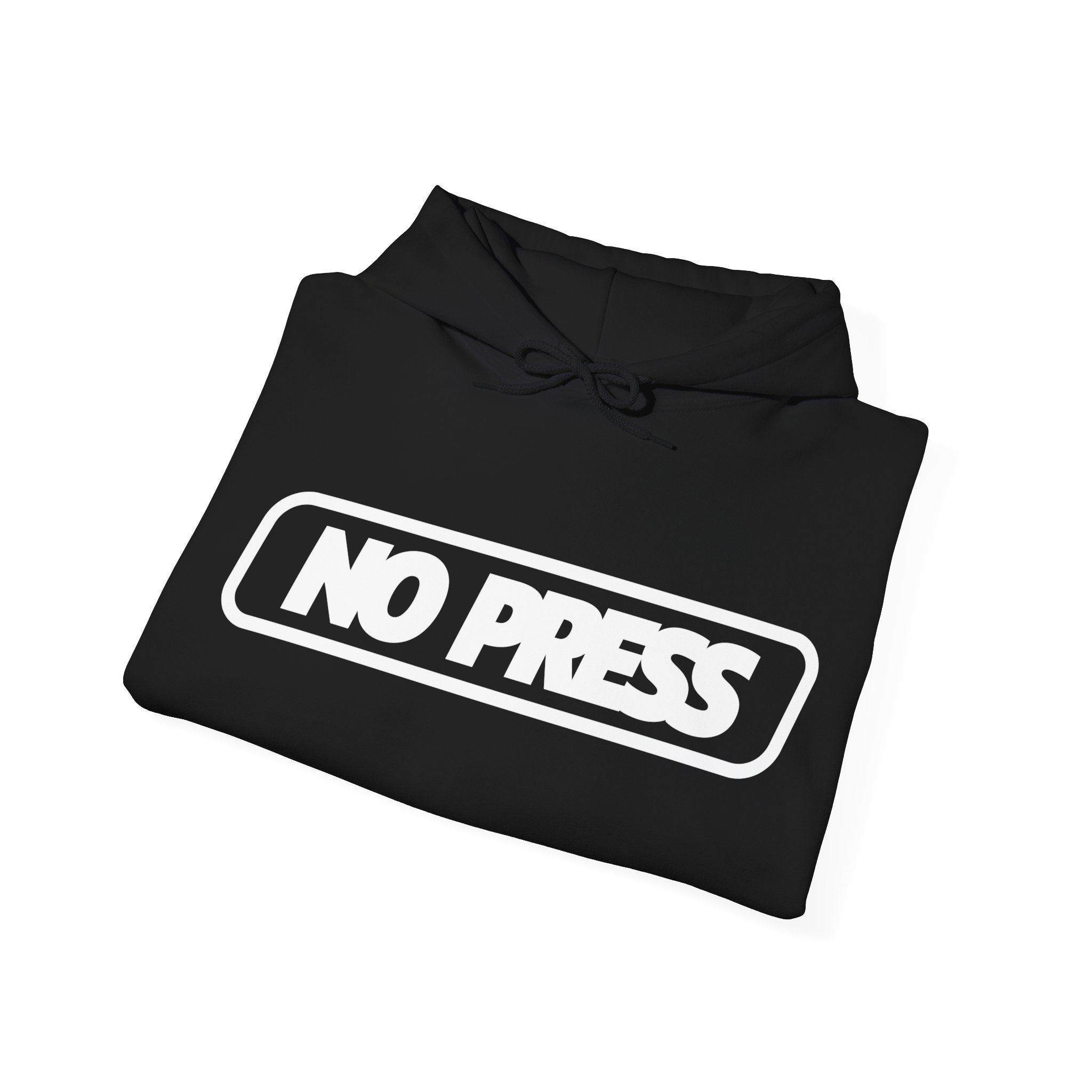 No Press Hoodie – Bold White Logo Pullover