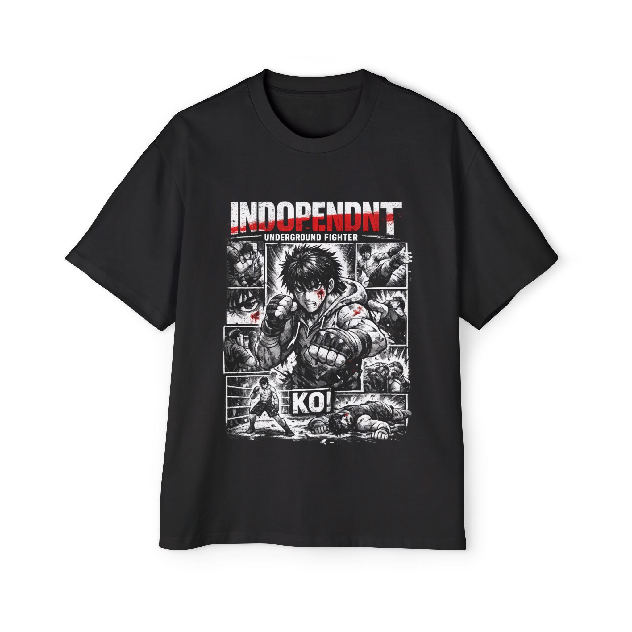 Independent Underground Fighter KO Tee — Men’s Boxing Anime Graphic T-Shirt