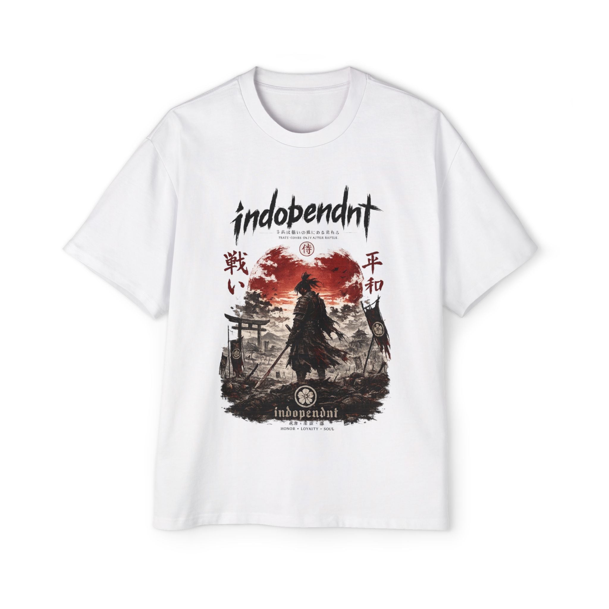 Samurai Sunset Graphic Tee — "indobendnt" Japanese Warrior Shirt