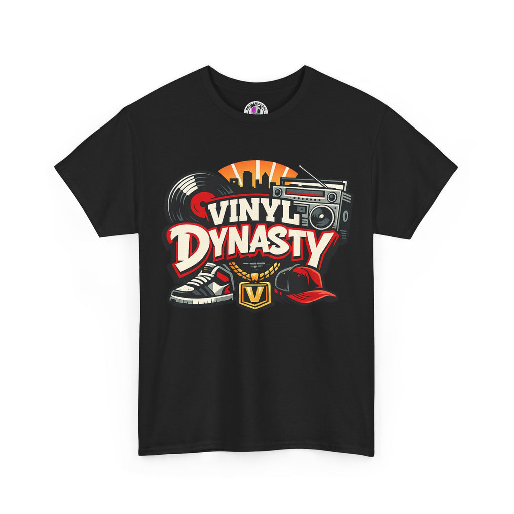 T-Shirt — "Vinyl Dynasty" Retro Music Tee (Record, Boombox & Sneaker Graphic)