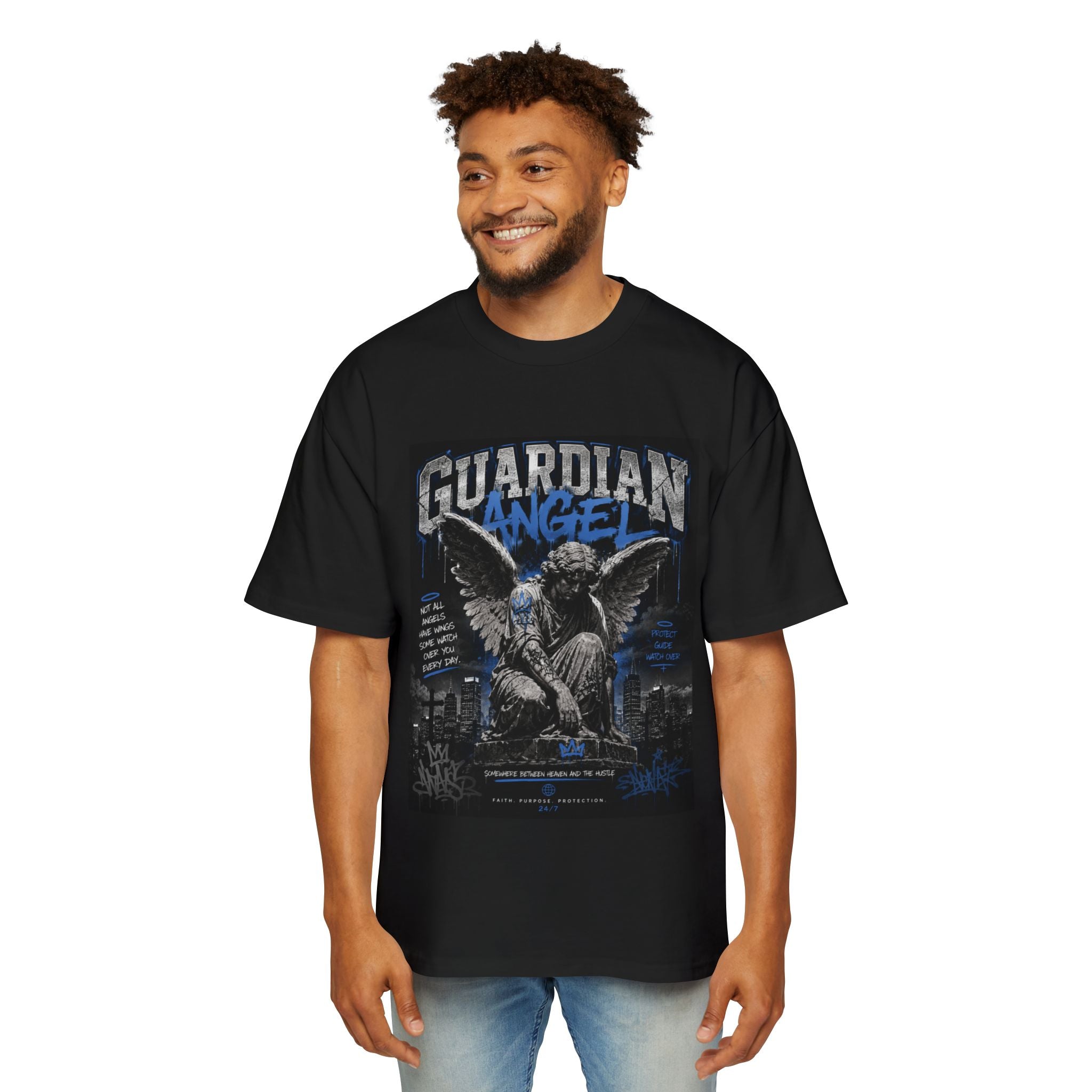 Guardian Angel Tee — Men's Oversized Graphic T-Shirt (Guardian Angel Design)